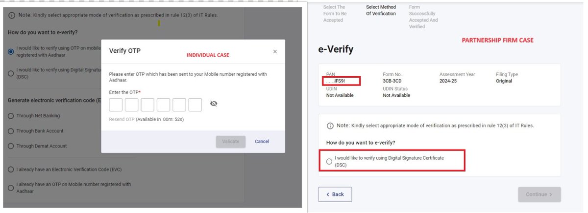 AbhasHalakhandi's tweet photo. Big Breaking!!
Tax Audit Report can now be furnished/approved by the assesses with Aadhar OTP/ Other EVC modes.
Mandatory requirement of Digital Signature has been done away with.

FACILITY ONLY AVAILABLE TO INDIVIDUAL/HUF 
(not to Firm/LLP/Companies/Trust etc.)
and is in line with amendment to Rule 12(3) via Income Tax (Amendment) Rules 2024 effective from 1st April 24 issued via NNO. 19/2024.

Thanks @IncomeTaxIndia for adhering to continuous requests post amendment in R.12(3) 👍

Portal Pic Credits 
Individual Case - @CAAditiBhardwaj 
Partnership Case - @hirenbhandari_ 

Students/Professionals who are interested in knowing more about the legal background of this development may refer below tweets.