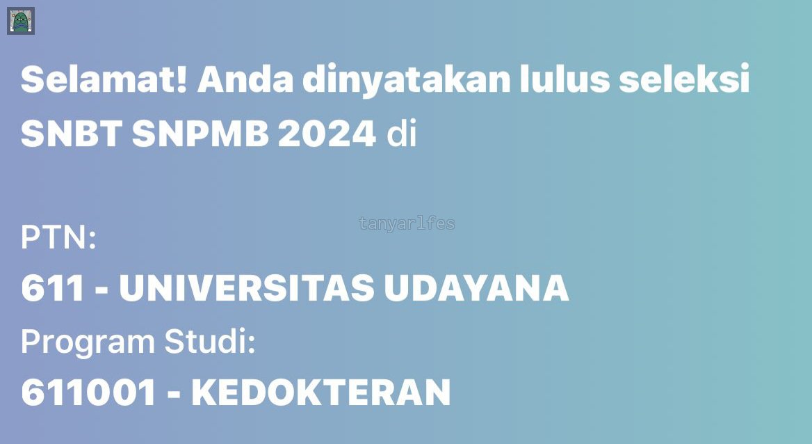 tanyarlfes's tweet photo. 💚 udayana bagus gak ya menurut kamu? aku keterima tapi aku tolak🥲 https://t.co/HvC8qOl2uN