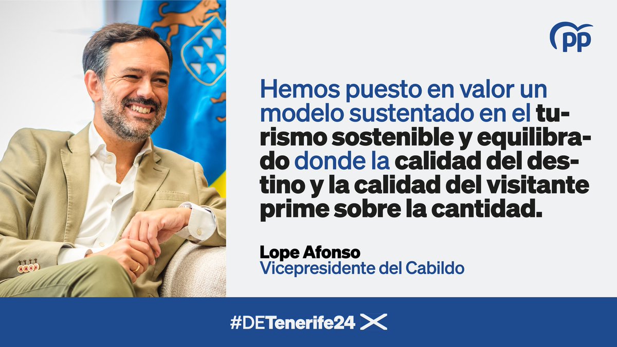 🌴 Para el Partido Popular el turismo es y seguirá siendo el motor económico de la isla. 

Con un modelo sostenible y orientado a la calidad.

#ActivaTenerife #DETenerife24🏴󠁧󠁢󠁳󠁣󠁴󠁿