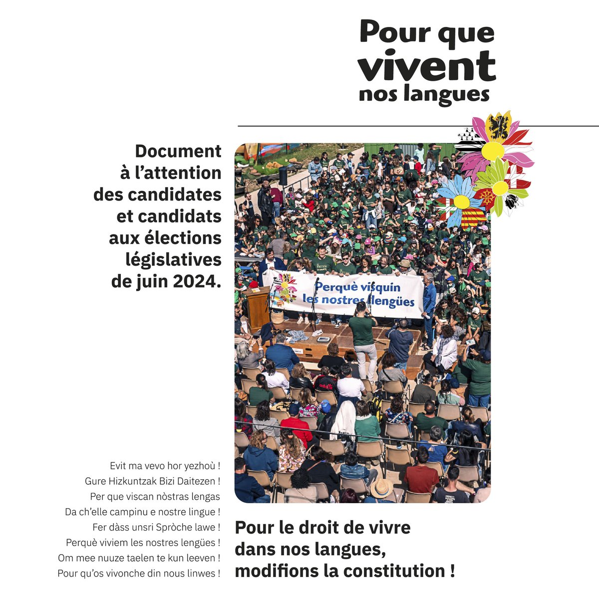 Le collectif #PourQueViventNosLangues a adressé à  aux candidat.e.s des principaux partis  en #Bretagne  un document sur la situation des langues régionales en France avec une 🗒️question unique  ! 
La question et les 38 réponses obtenues en #bzh  👇
➡️wp.me/p9QBOm-op