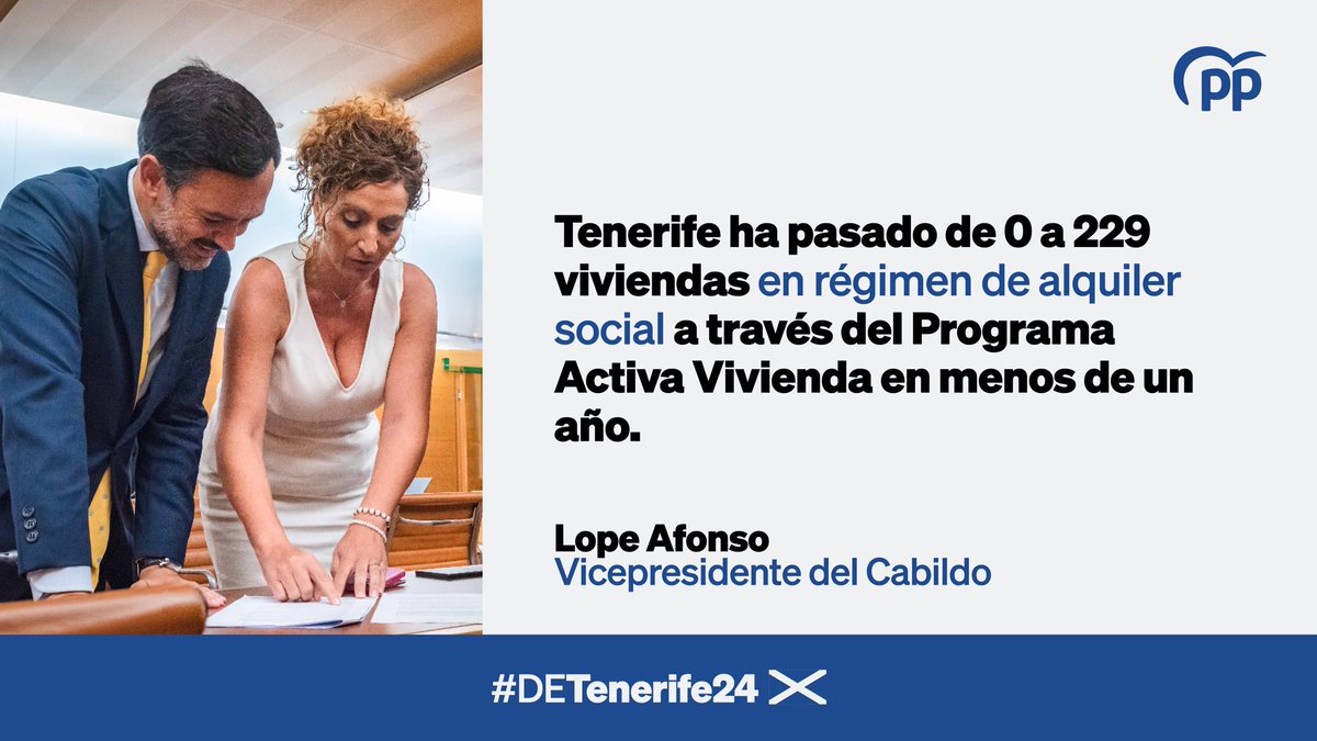 El PP ofrece soluciones al problema de la vivienda en Tenerife. Las personas están en el centro de nuestra acción de gobierno

🏠 Hemos pasado de 0 a 229 viviendas social impulsadas por el Cabildo en menos de un año.

#ActivaTenerife #DETenerife24🏴󠁧󠁢󠁳󠁣󠁴󠁿 #ActivaVivienda
