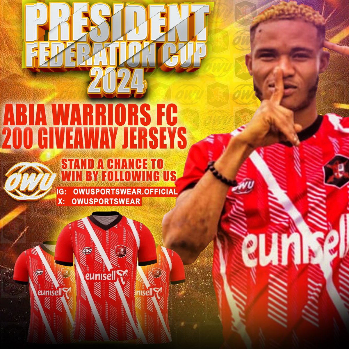 ojeksaikhoje's tweet photo. Grab the chance to win free @AbiaWarriors shirts from @owusportswear.
Question: 
Who is the Head Coach of Abia Warriors?
Follow Owusportswear on IG and X.
Terms and Conditions Apply. 

#PresidentFederationCup 
@mekus102
@mitchokonta 
@thenff https://t.co/rBAnn1qtCv