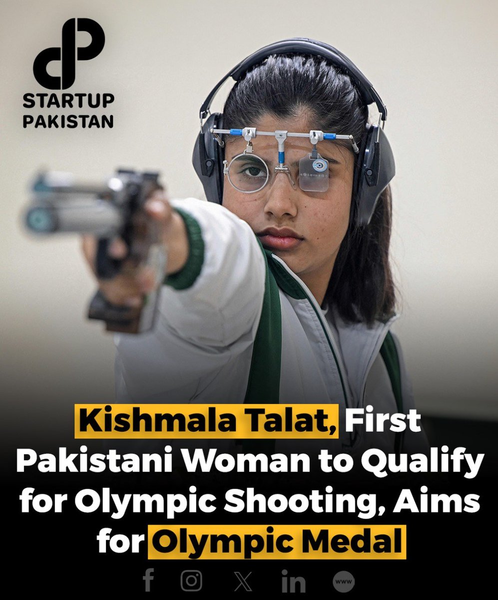 PakStartup's tweet image. Kishmala Talat, a 21-year-old from a military background, is set to make history as Pakistan&apos;s first woman competitor in Olympic shooting at the Paris Olympics starting July 26. 

#KishmalaTalat #Olympics #Pakistan #WomenInSports