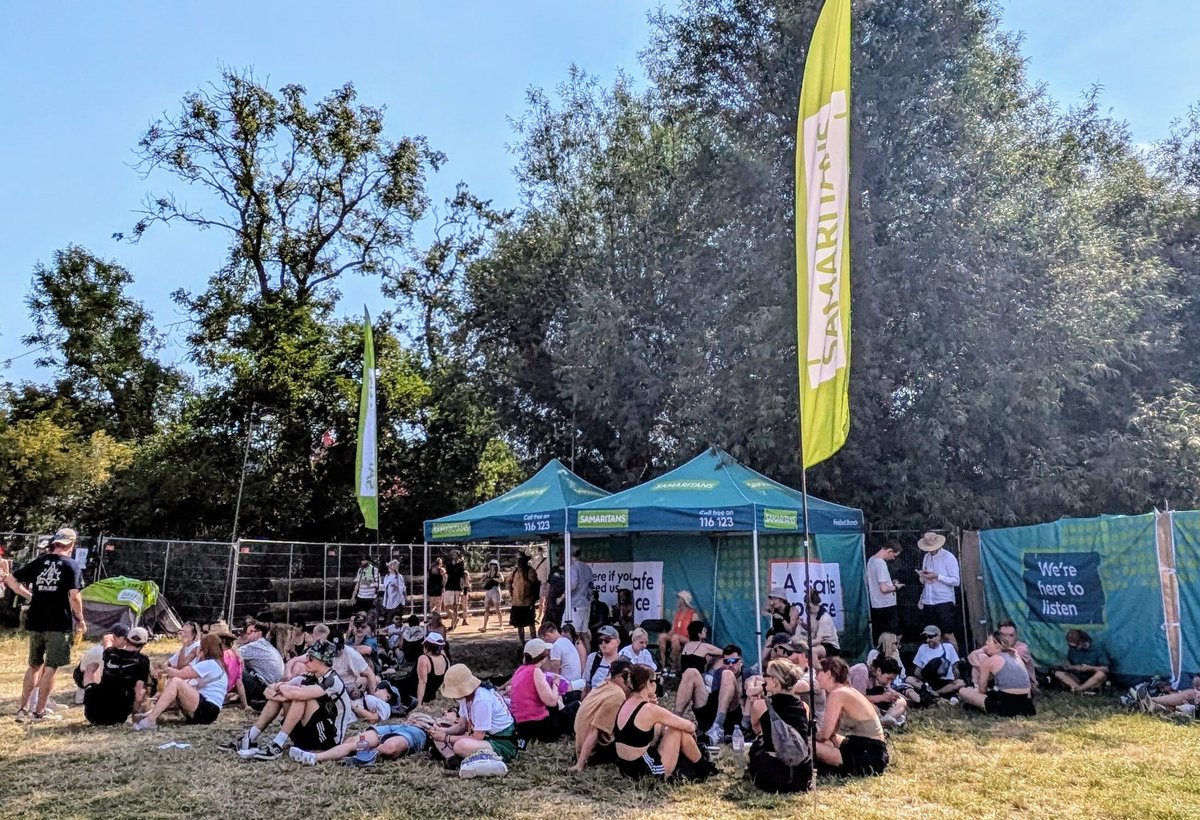 samaritans's tweet photo. ⛺ Our festival team are at @Glastonbury again this year!

📍 Find them between The Pyramid and The Other stages, by the 2 bridges. 

👋 Come and say hi for a listening ear and support all weekend, day or night. 

@Festivalsams #Glastonbury2024 https://t.co/Hg730cWBYu