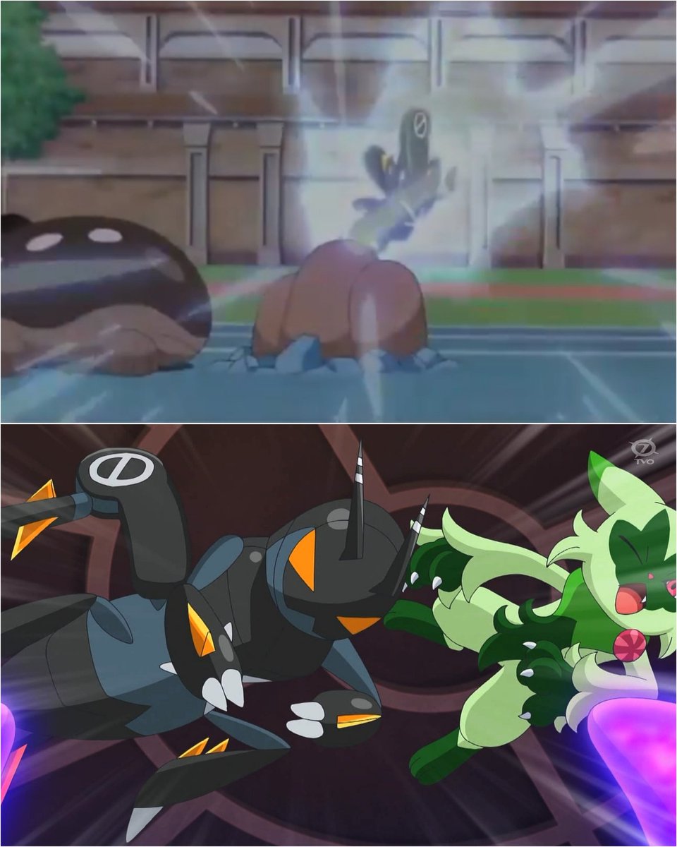 SumitKu83855002's tweet photo. Pokémon protecting each other from opponent attacks the best example of today's tag team battle.
#アニポケ #Pokemon  #anipoke https://t.co/oHrTslFccW