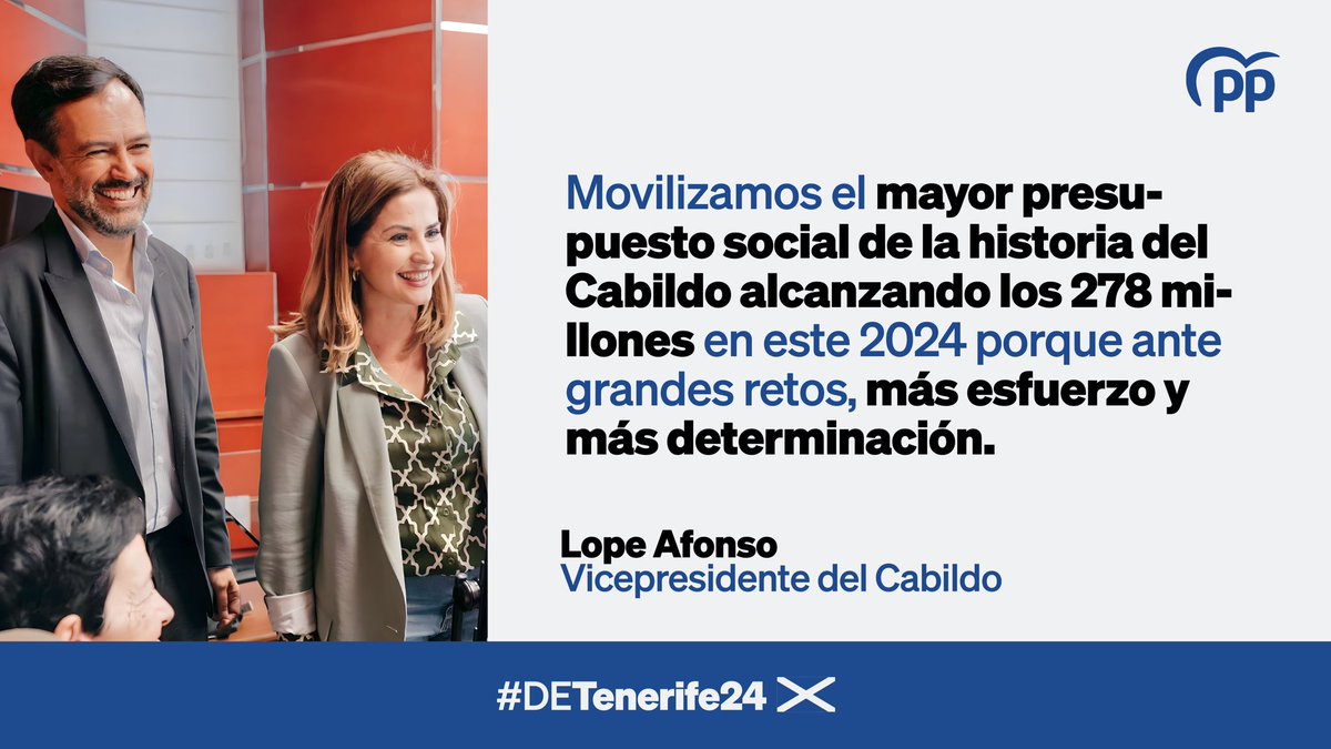 Escuchamos a los tinerfeños y tinerfeñas. Dotamos al Cabildo con el mayor presupuesto social de la historia. 

278M€ para las personas de Tenerife. Para todos y todas. 

Ante grandes retos: #Esfuerzo y #Determinación

#ActivaTenerife #DETenerife24🏴󠁧󠁢󠁳󠁣󠁴󠁿