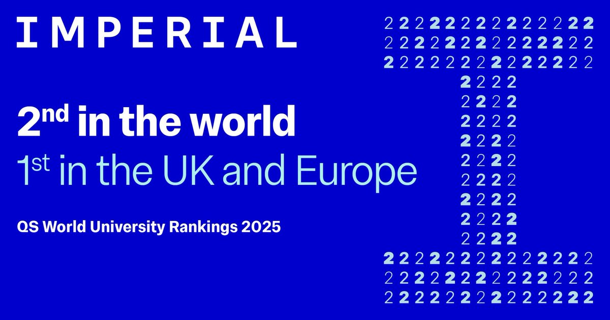 🏆🌍 <a href="/imperialcollege/">Imperial College London</a> ranked #2 in the world and 1st in the UK and Europe in this 2025 QS <a href="/worlduniranking/">QS World University Rankings</a>  - hubs.ly/Q02BdCrr0

We're delighted that the ranking reflects how we've consistently improved innovation support and entrepreneurship for real-world impact.💙
