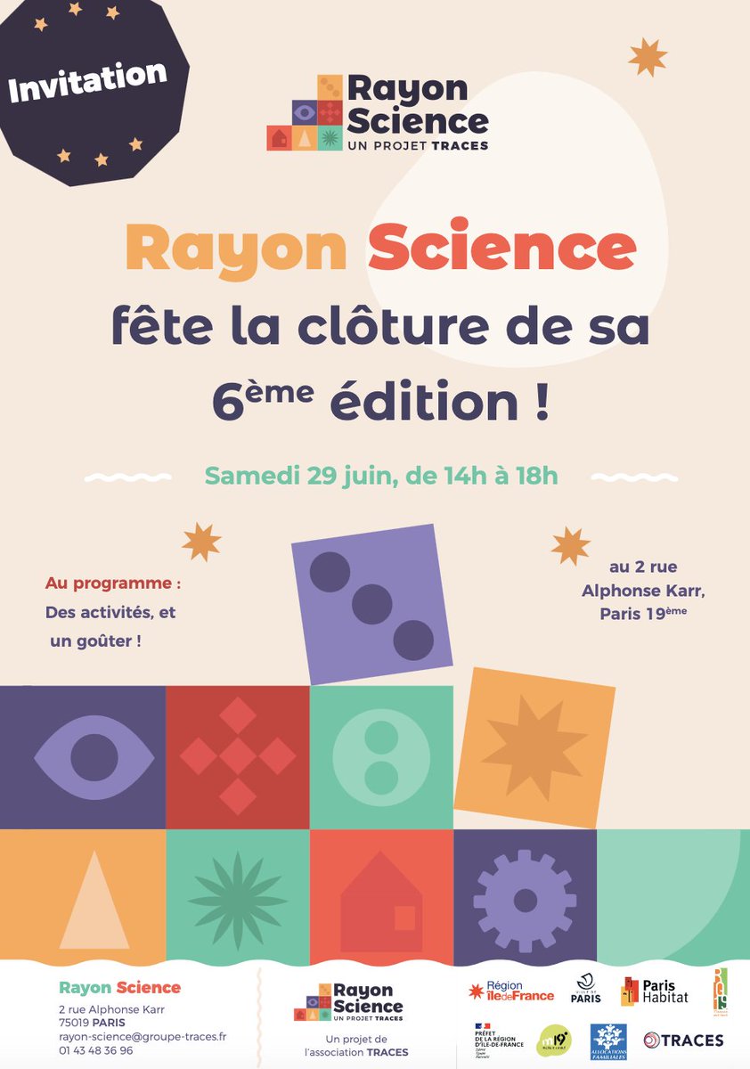 Association Traces (@assotraces) on Twitter photo C'est une 6ème édition de Rayon Science qui se termine demain : une saison encore très réussie grâce au soutien de nos partenaires ! Merci 🙏
<a href="/iledefrance/">Région Île-de-France</a> <a href="/Paris_Habitat/">Paris Habitat</a> <a href="/Caf75_actus/">Caf de Paris</a> <a href="/Paris19e/">Mairie du 19e</a> <a href="/Prefet75_IDF/">Préfecture de la région d’Île-de-France</a> #VilledeParis <a href="/MCLemardeley/">MC Lemardeley</a> #Régiedequartier19 C'est une 6ème édition de Rayon Science qui se termine demain : une saison encore très réussie grâce au soutien de nos partenaires ! Merci 🙏
<a href="/iledefrance/">Région Île-de-France</a> <a href="/Paris_Habitat/">Paris Habitat</a> <a href="/Caf75_actus/">Caf de Paris</a> <a href="/Paris19e/">Mairie du 19e</a> <a href="/Prefet75_IDF/">Préfecture de la région d’Île-de-France</a> #VilledeParis <a href="/MCLemardeley/">MC Lemardeley</a> #Régiedequartier19