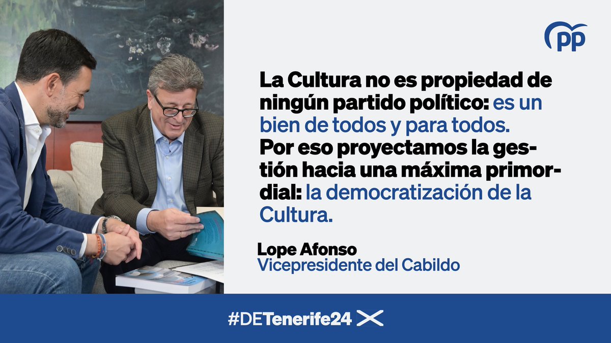 📚 El PP #Democratiza la #Cultura. Es un bien de todos y para todos.

La Cultura no es propiedad de ningún partido político.

#ActivaTenerife #DETenerife24🏴󠁧󠁢󠁳󠁣󠁴󠁿