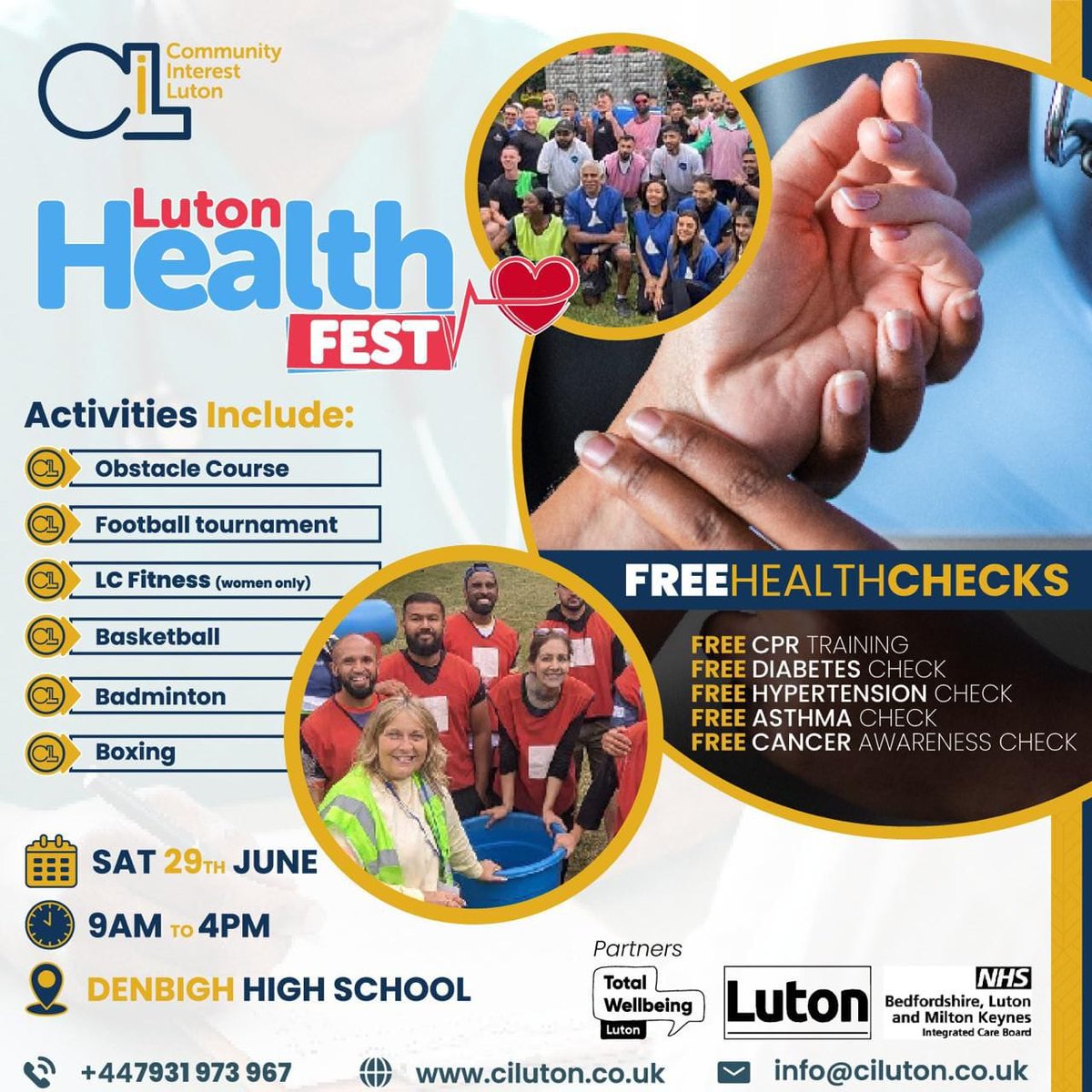 CILuton's tweet image. We&apos;re looking forward to seeing everyone tomorrow at the Luton Health Fest 

Connect with healthcare professionals, participate in interactive sessions and enjoy engaging sports activities. 

Let&apos;s come together to foster a healthier and happier Luton. 

See you there! 📷📷