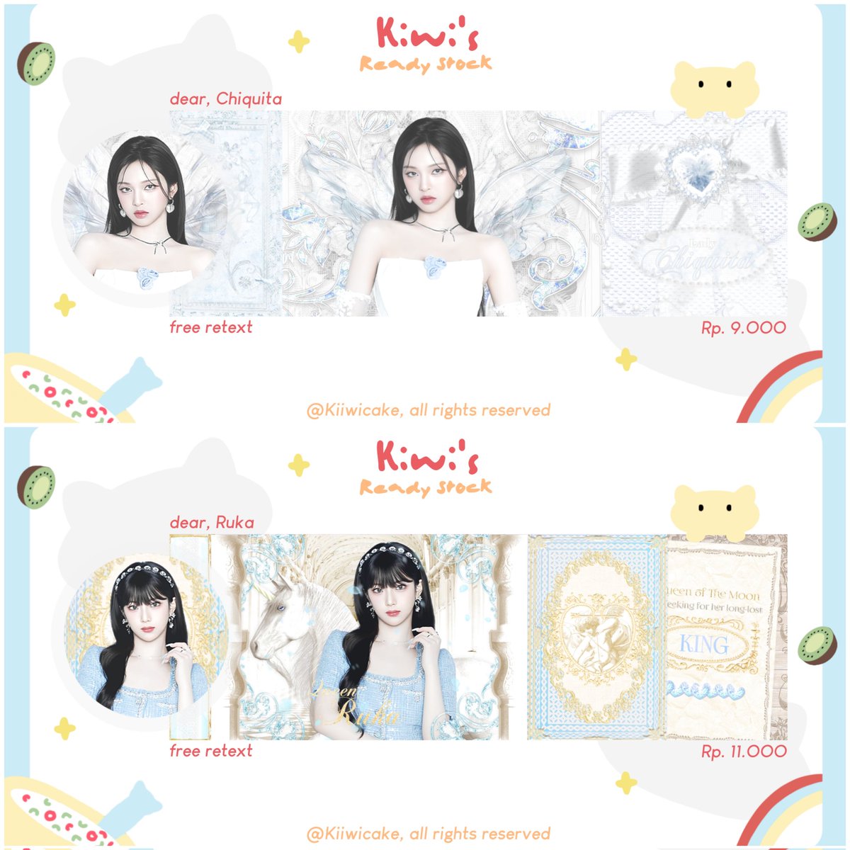 Kiiwicake's tweet photo. ㅤ
─ 🎠 help retweet/repost? thank you! 

𝐇alo! Aku punya layout ready stock Chiquita dan Ruka Baby Monster tema peri atau fairy dan putri kerajaan. Go grab yours! 🎀 #zonauang 
⠀ https://t.co/vsQBUwxDxC