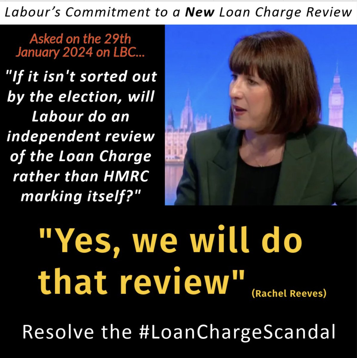 LCAG welcomes unambiguous commitment to Independent #LoanChargeScandal Review from Rachel Reeves and, if Labour win #GeneralElection, look forward to helping Gov achieve their aim.

In spirit of commitment, LCAG urges all #GeneralElection candidates to sign #LoanChargePledge.