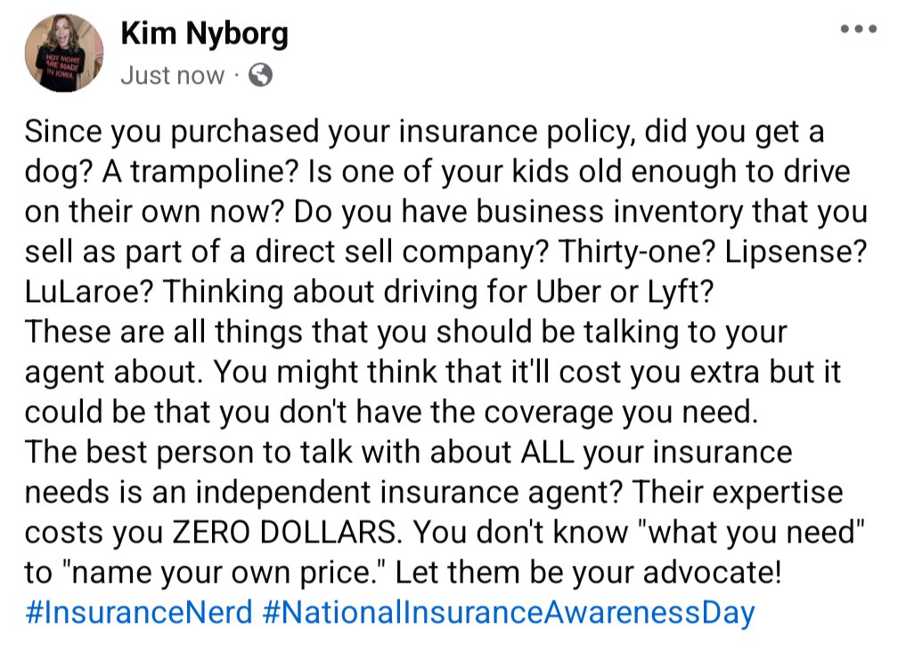 kvonyborg's tweet image. #NationalInsuranceAwarenessDay
#InsuranceNerd