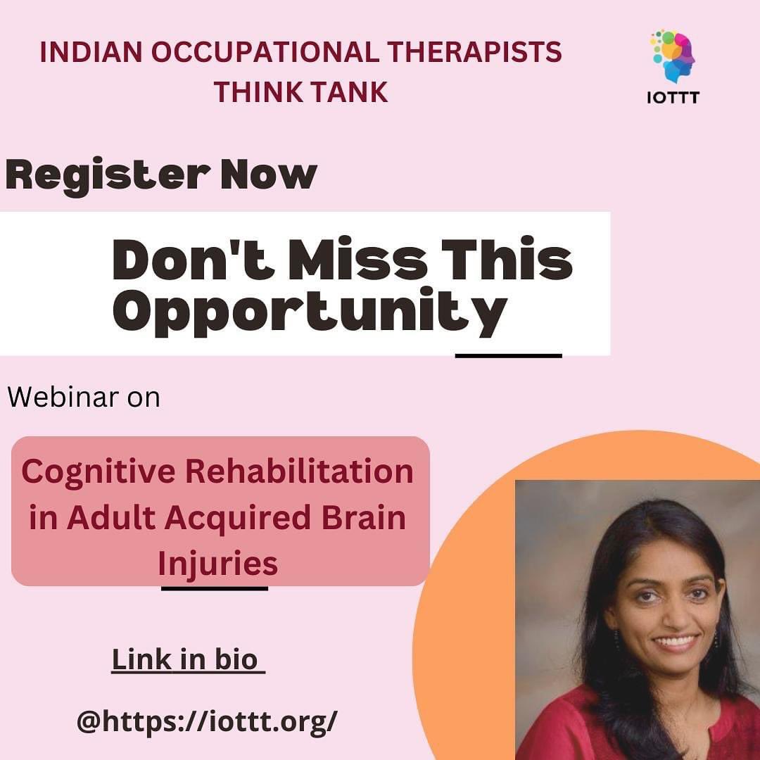 Join us on July 13th for an exciting webinar on Cognitive Rehabilitation in adult acquired brain injuries! 🧠✨ Dr. Asha K Vas, a renowned Cognitive Neuroscientist and OT, will be sharing her expertise on cognition. Don’t miss out. #Webinar #CognitiveRehabilitation #neuroscience