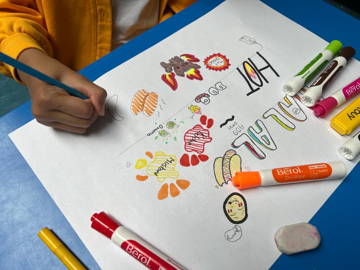 Year 5 busy preparing their posters for the Summer Fair!
