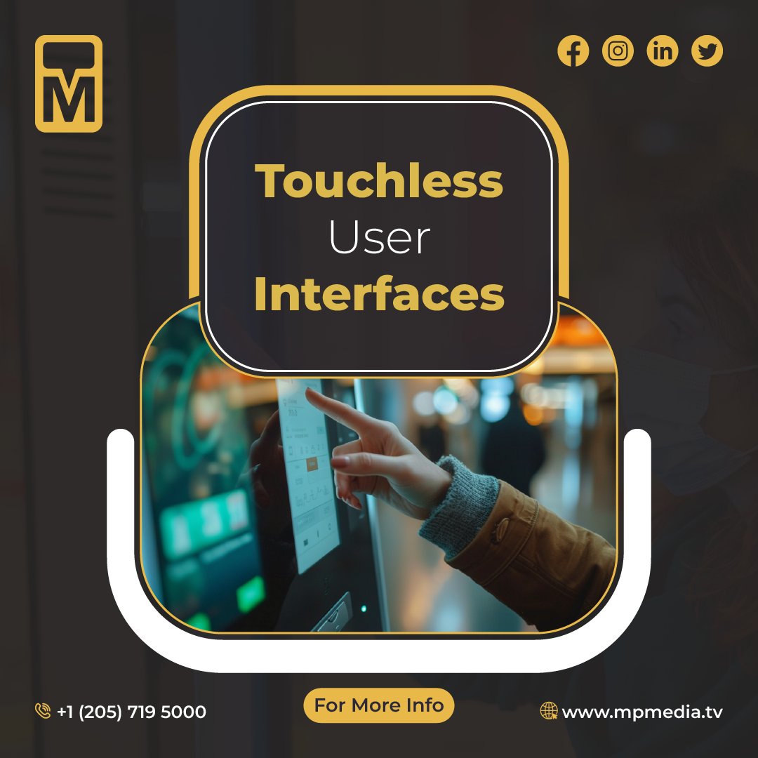 MessagePTMedia's tweet image. Touchless User Interfaces (TUI) in #DigitalSignage are revolutionizing how we interact with public displays. Utilizing technologies like #gesturecontrol, #voicecommands, and #motiondetection, TUIs offer a hygienic and intuitive user experience.