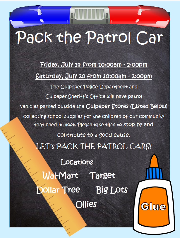 celestial_manna's tweet photo. Culpeper Police Dept and Sheriff’s Office will be collecting school supplies for children in need on July 19 and 20, 2024 from 10 AM until 2 PM. Wal-Mart Target, Dollar Tree, Big Lots, Ollies. Let’s support our community! 📚✏️  #Culpeper #CulpeperVA #BackToSchoolDrive https://t.co/TKSuKgfRW5