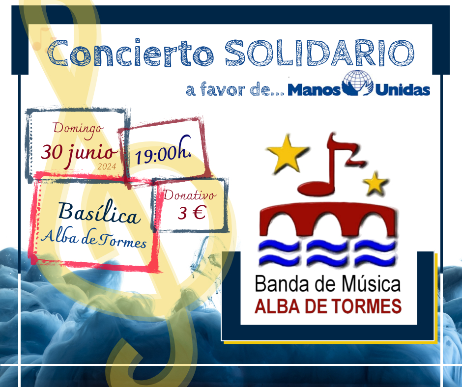 albaaldia's tweet photo. Concierto Solidario de la Banda de Música de Alba de Tormes a favor de Manos Unidas.

* Domingo 30 de junio a las 19 horas. Donativo: 3 euros https://t.co/6hwcqBLT4t