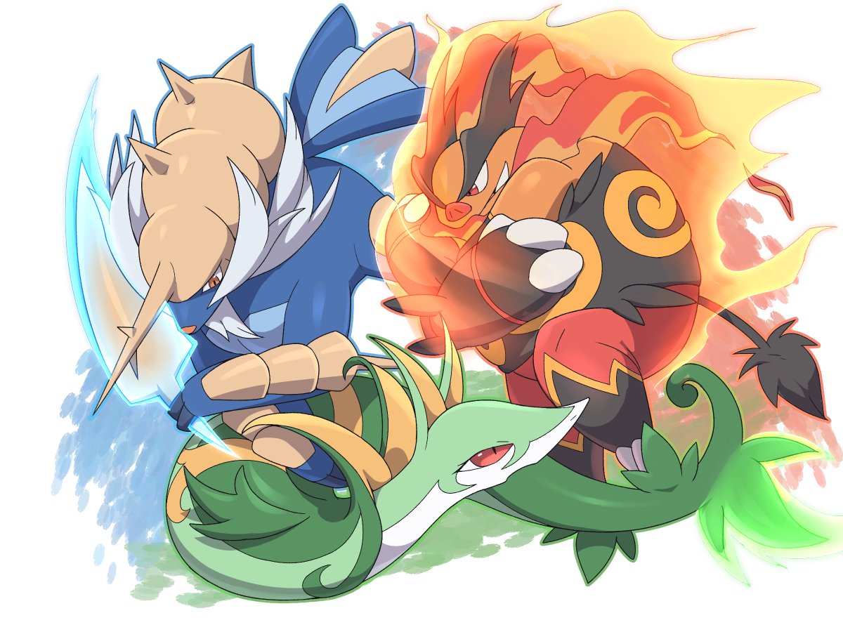 hidden_breeze's tweet image. SVで久々にBW戦闘曲を聴いて描きたくなった。イッシュ御三家のカッコよさと洗練された渋さ、今でもトップクラスに好き