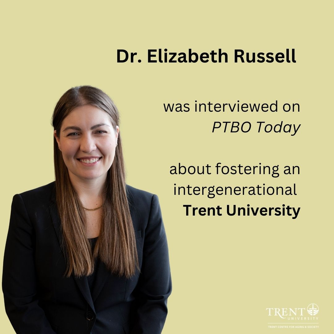 Dr. Elizabeth Russell was interviewed on PTBO Today to discuss her work fostering an intergenerational Trent University, through her projects such as the Intergenerational Classroom. It is lovely to see our members' work featured in the news! bit.ly/TCASNews24
