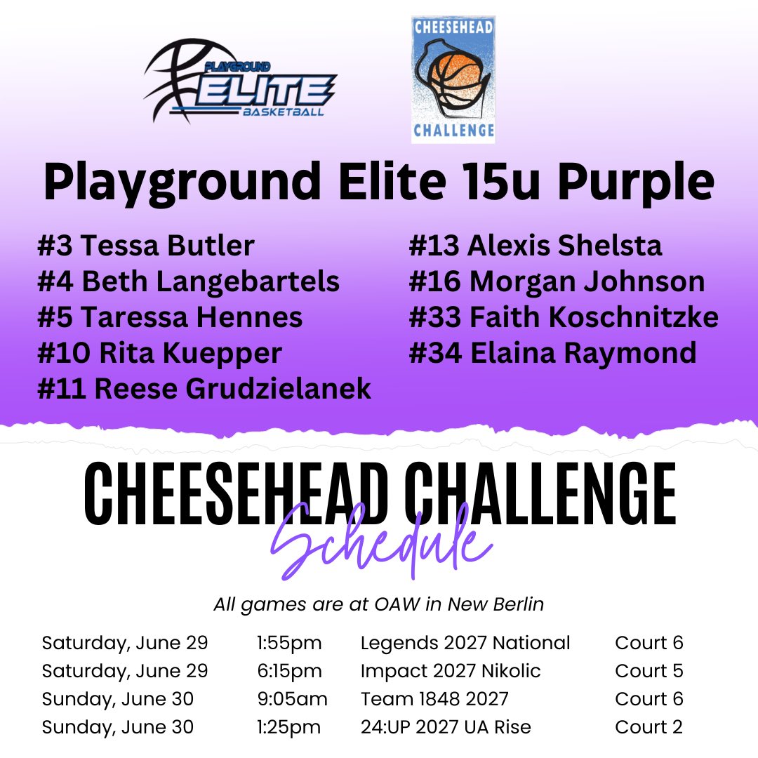 Playground Elite 2027 (@playground2027) on Twitter photo π§ Weβre staying home this weekend for the <a href="/WisImpact/">Wisconsin Impact</a> Cheesehead Challenge! π§
Check out our schedule below β¬οΈ π§ Weβre staying home this weekend for the <a href="/WisImpact/">Wisconsin Impact</a> Cheesehead Challenge! π§
Check out our schedule below β¬οΈ