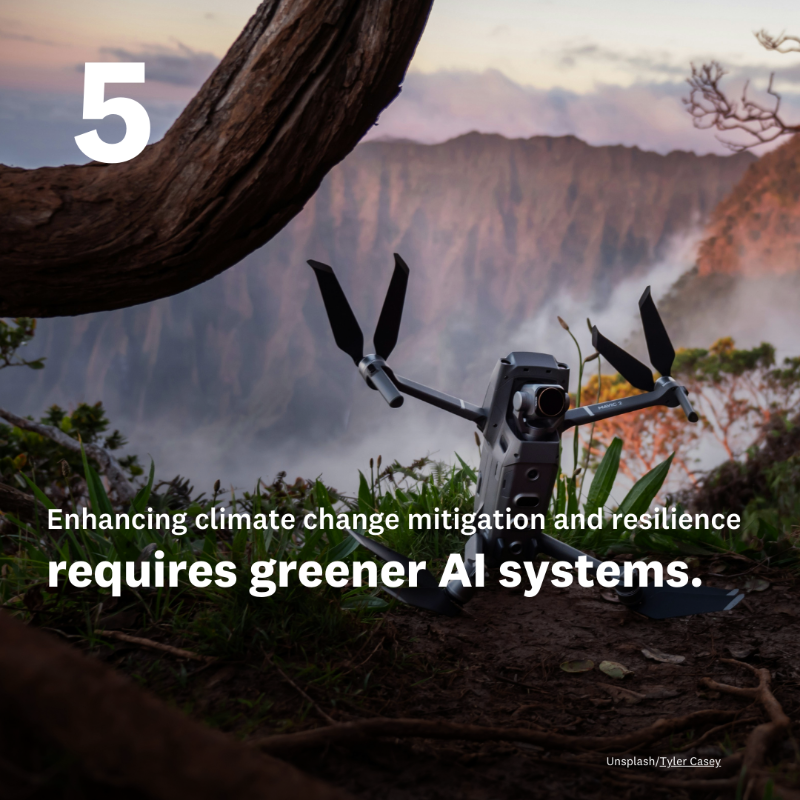 UNUEHS's tweet photo. Artificial Intelligence (AI) has the potential to “supercharge” climate action, however, there are also risks, especially if it is unregulated &amp; without safeguards.

🤖🌱💚

Check out 5⃣ insights into AI as a double-edged sword in climate action here!