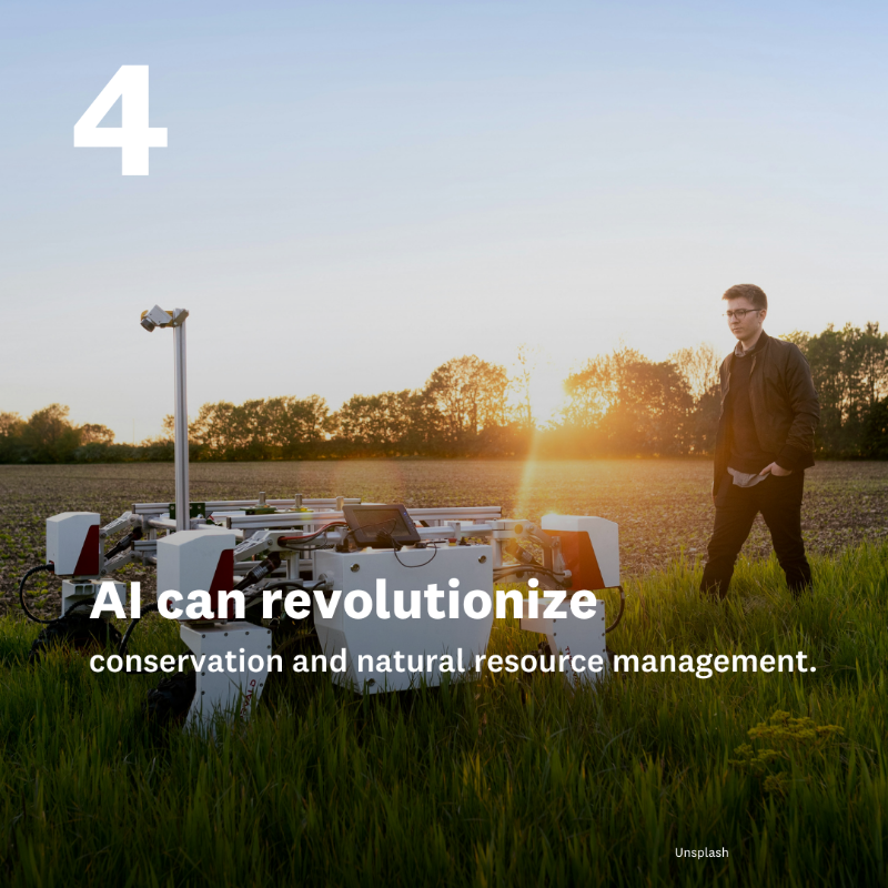UNUEHS's tweet photo. Artificial Intelligence (AI) has the potential to “supercharge” climate action, however, there are also risks, especially if it is unregulated &amp; without safeguards.

🤖🌱💚

Check out 5⃣ insights into AI as a double-edged sword in climate action here!