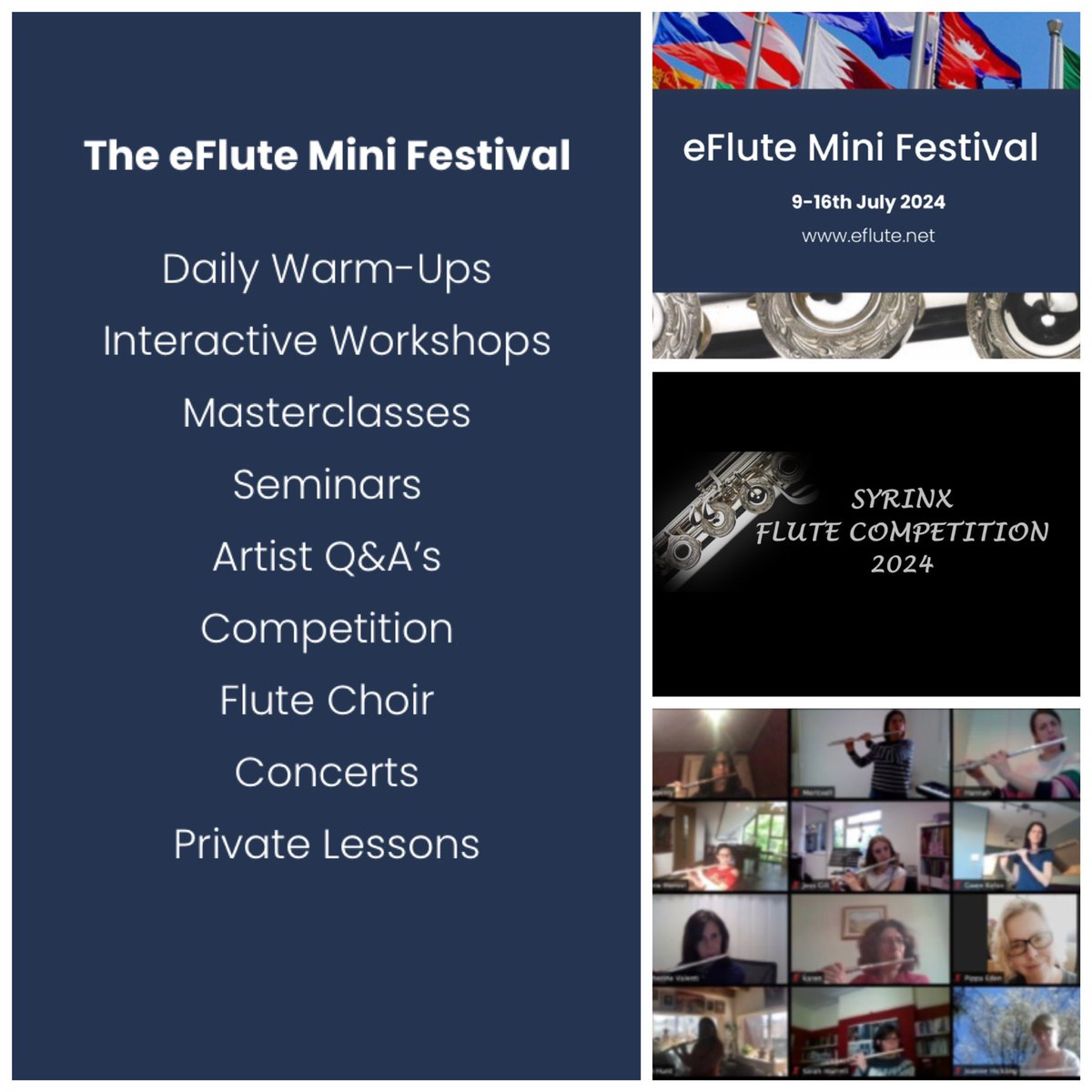 eFlute (@eflutefest) on Twitter photo The eFlute Mini Festival kicks off NEXT MONTH!! ✨
We’ve got amazing Guest Artists, daily warm-ups, classes, concerts & competition sponsored by the wonderful <a href="/AllFlutesPlus/">All Flutes Plus</a> & <a href="/justflutes/">Just Flutes</a>
PLUS a hybrid masterclass with Ian Clarke 🎶
eflute.net/festival #flutesunite The eFlute Mini Festival kicks off NEXT MONTH!! ✨
We’ve got amazing Guest Artists, daily warm-ups, classes, concerts & competition sponsored by the wonderful <a href="/AllFlutesPlus/">All Flutes Plus</a> & <a href="/justflutes/">Just Flutes</a>
PLUS a hybrid masterclass with Ian Clarke 🎶
eflute.net/festival #flutesunite