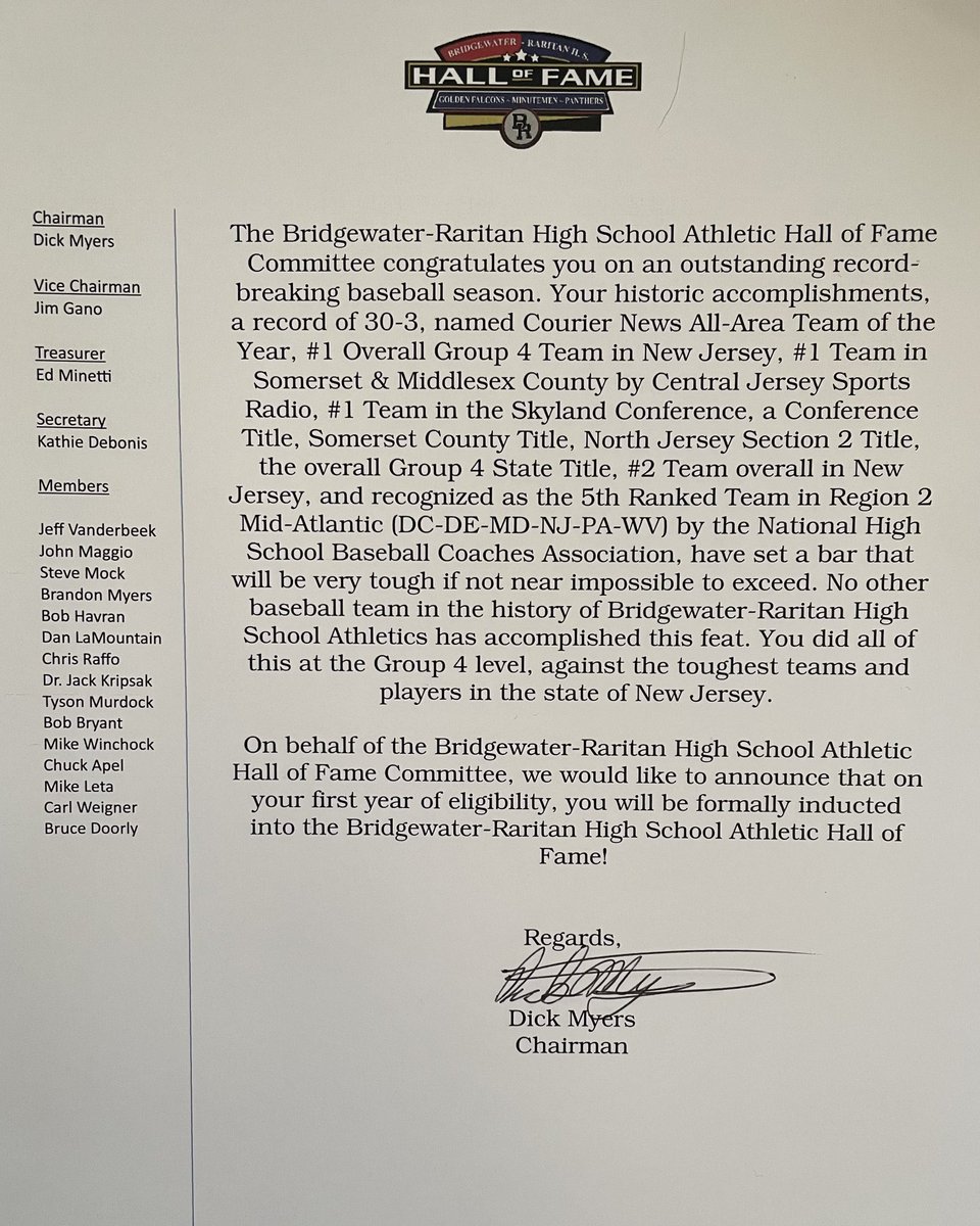 Thank you to the Township of Bridgewater and the Bridgewater-Raritan High School Hall of Fame for honoring us at the town council meeting last night!