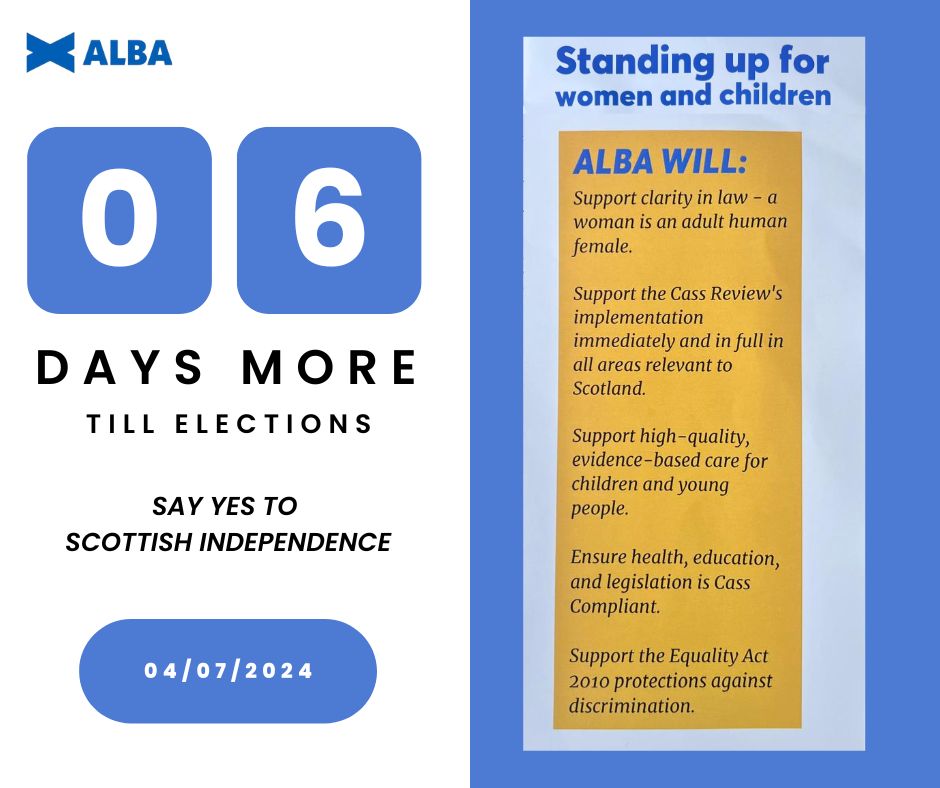 AlbaGlasgowSW's tweet photo. 6 days to the Elections 

#VoteAlbaParty 
#VoteTonyOsy 
#votescottishindependence 
#Empowerchange
#Vote2024 https://t.co/XE7BVNkeIS