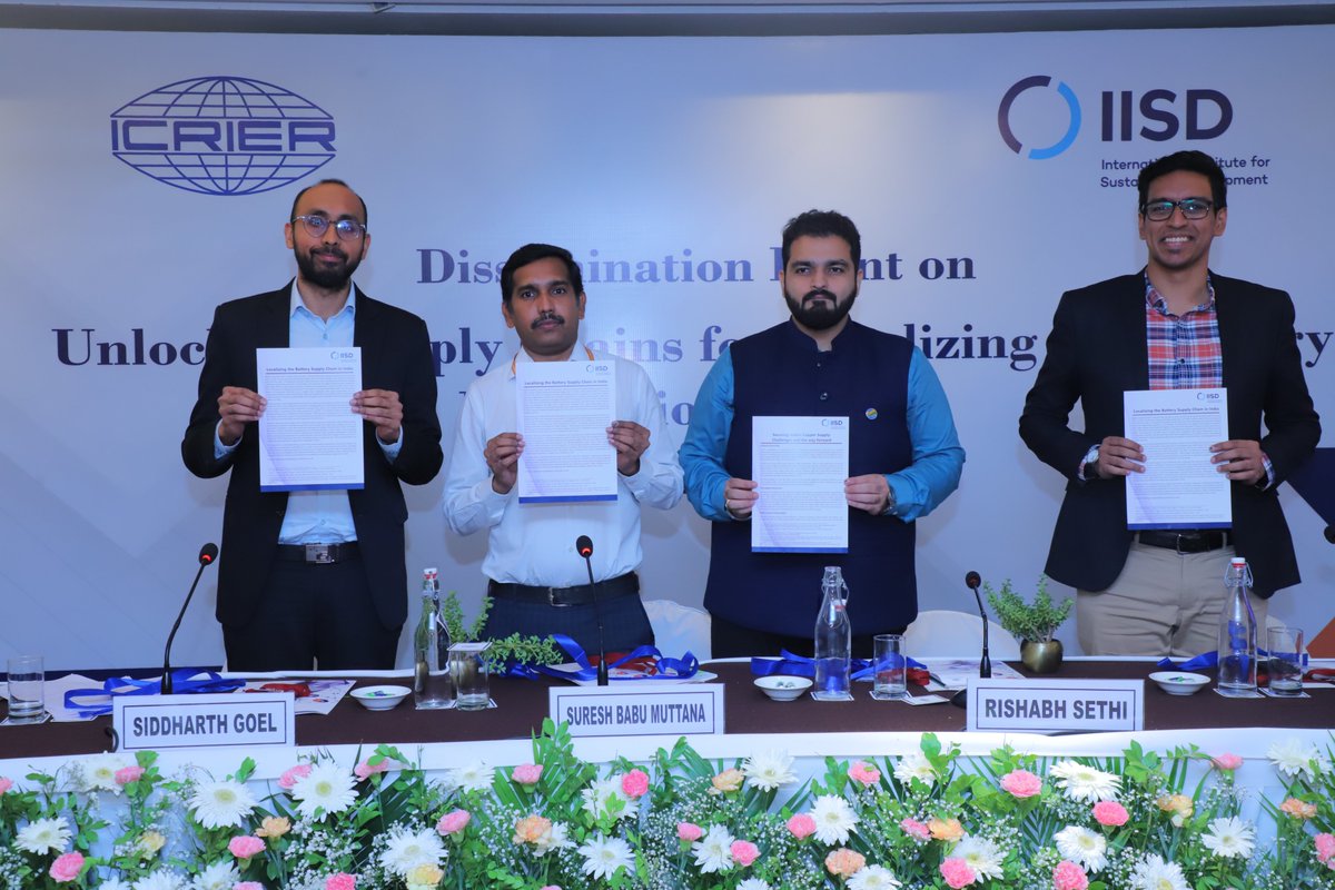 ICRIER's tweet image. We are pleased to share a few glimpses from our recent Dissemination Event on "Unlocking Supply Chains for Localizing EV Battery Production in India", in collaboration with @IISD_Energy 

#EVs #ElectricVehicles #EVinIndia #CleanEnergy