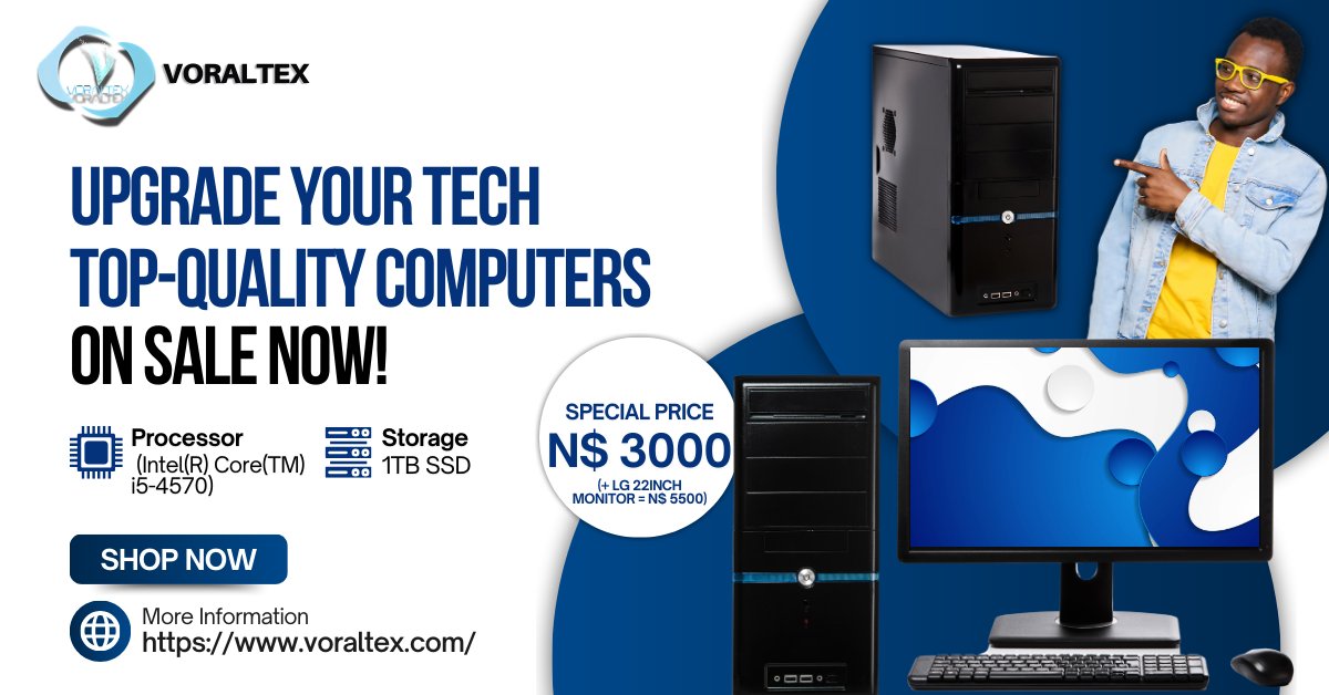 voraltex's tweet photo. 🔥 Voraltex offers top-tier Core i5 8th Generation PCs! Now available for N$3000, with a keyboard and mouse. Include an LG 22-inch monitor for a total of N$5500. Don't miss out! #TechSale #Voraltex #Corei5 #ComputerDeals #UpdateYourTech https://t.co/E5aBI4hIvr