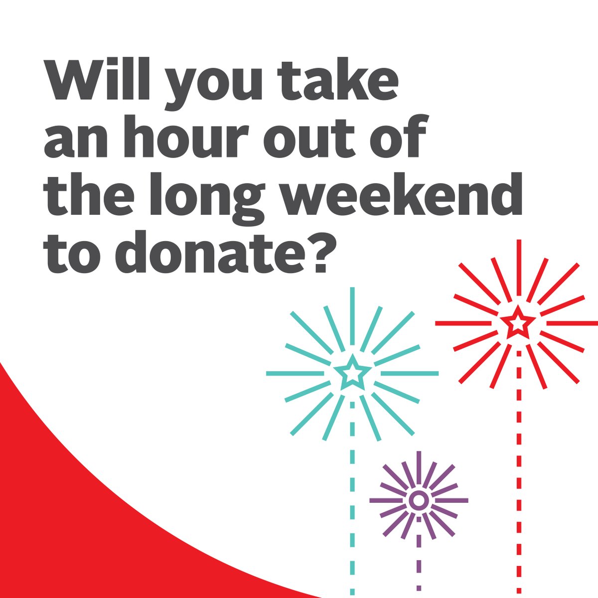 While many of us might be busy enjoying the long weekend, there are patients counting on donors for the lifesaving treatments they need. Will you take an hour out of the long weekend to donate?

Many same day appointments are available. Book now at ow.ly/ThhL50SrERY