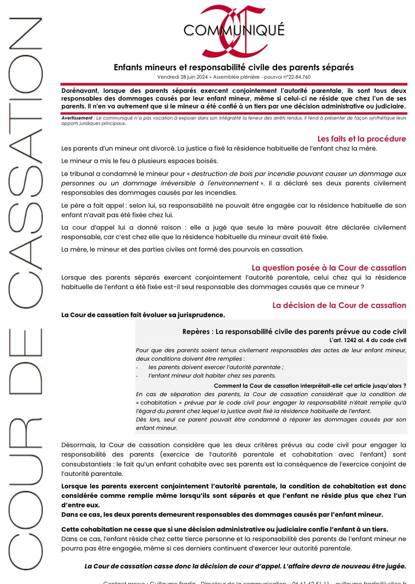 HelaineCedric's tweet photo. 🏠Très important revirement de jurisprudence en matière de droit de la responsabilité civile rendu ce jour par l’Assemblée Plénière.
↘️ Ass. Plén. 28 juin 2024, n° 22-84.760
➡️ Une actualité à évidemment retenir pour les candidats préparant le CRFPA. https://t.co/81MIS8ppVf