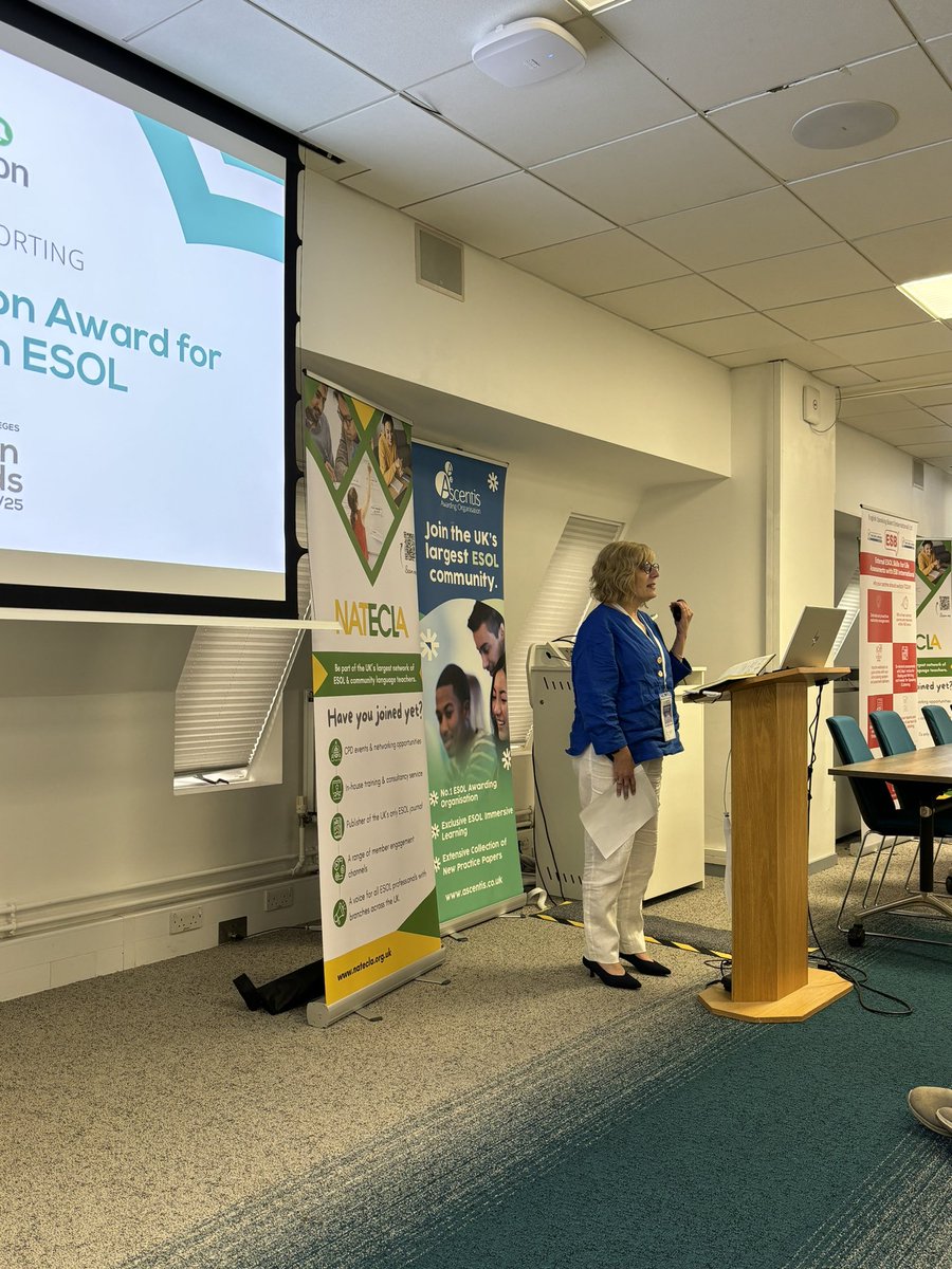 <a href="/laIoli/">Silvana Richardson</a> introducing the new ESOL Excellence Award sponsored by <a href="/BellFoundation/">Zelled Elen</a> at #NATECLA24