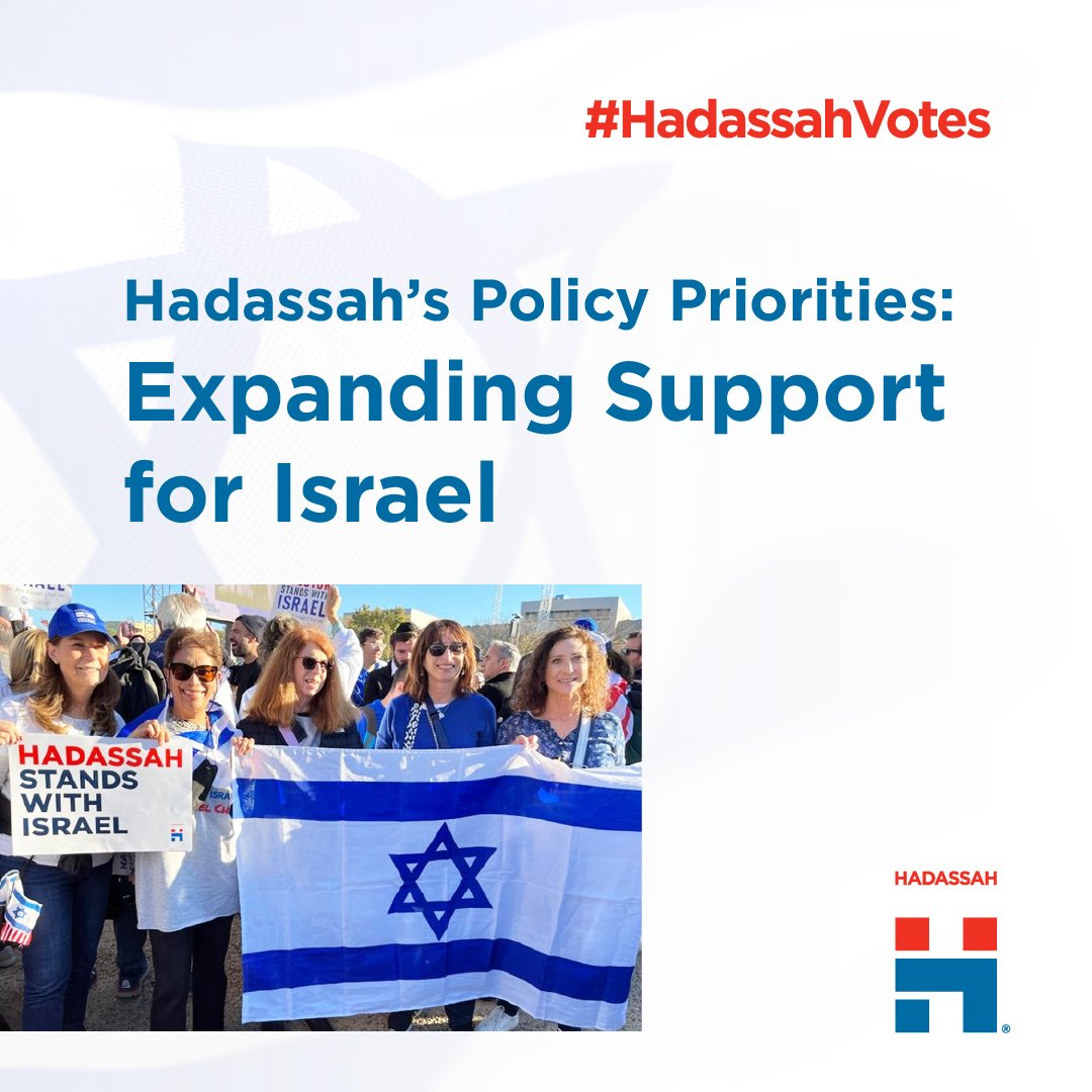 Hadassah's tweet photo. Hadassah declares its Zionism with pride! In the face of Hamas’ brutal attack on Israel, Hadassah is working to ensure a strong US-Israel relationship, demand justice and build partnerships to strengthen regional stability in the Middle East. #KnowTheIssues #HadassahVotes https://t.co/eVWG3305U0