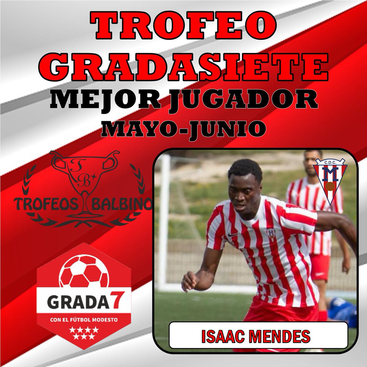 TERCERA RFEF| Isaac Mendes, jugador del <a href="/CDCMOSCARDO_com/">CDC Moscardó</a>, ha sido elegido como el MEJOR JUGADOR del Grupo 7️⃣ durante los meses de Mayo y Junio.

En las próximas fechas recibirá un trofeo 🏆 cortesía de nuestro colaborador #TrofeosBalbino

¡Enhorabuena <a href="/Whois_isi/">Isaac</a>!
