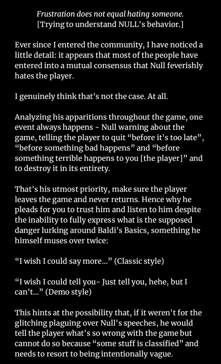 RadioactiveMel_'s tweet photo. so yeah have this fucking thing

it started as me trying to pin down a thought and it developed into a full ass analysis about null baldi's basics

keep it in mind that's MY opinion, don't take my words for granted https://t.co/Fj92Piw1iO