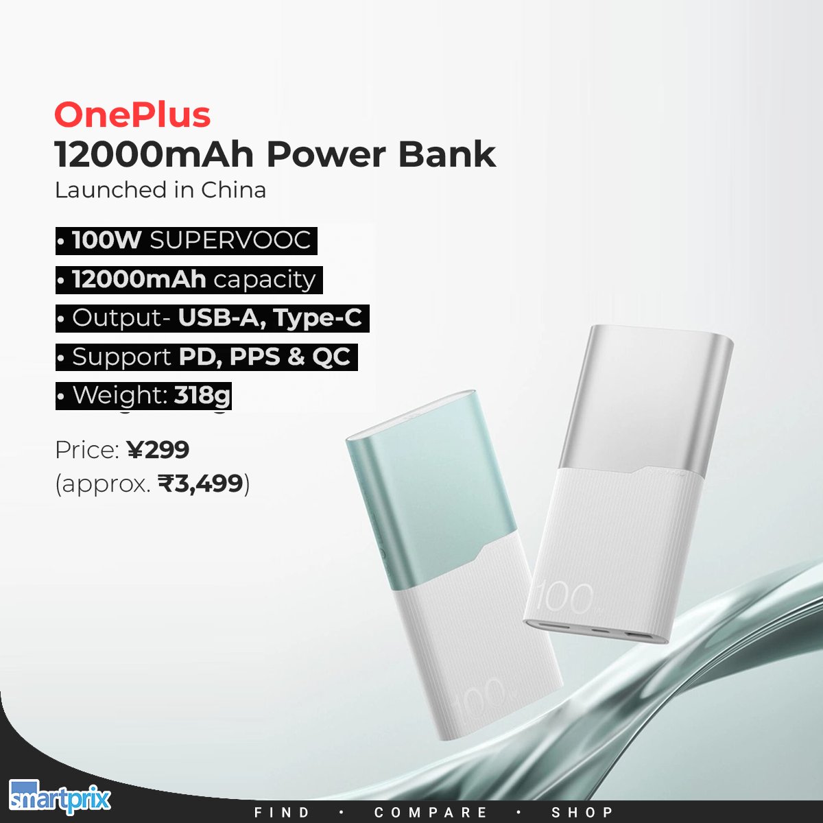 Smartprix's tweet image. OnePlus launches 12000mAh Power Bank with 100W SUPERVOOC Fast Charging smpx.to/wTYC2w

#OnePlus #OnePlusPowerBank #NewLaunch