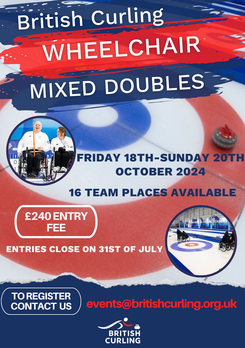 British Curling (@britishcurling) on Twitter photo 🚨Entries Open 🚨
Join us for Wheelchair Mixed Doubles in Stirling 🏴
Entries close: 31 July 2024
▶️Register now: events@britishcurling.org.uk
#wheelchaircurling #curling 🚨Entries Open 🚨
Join us for Wheelchair Mixed Doubles in Stirling 🏴
Entries close: 31 July 2024
▶️Register now: events@britishcurling.org.uk
#wheelchaircurling #curling