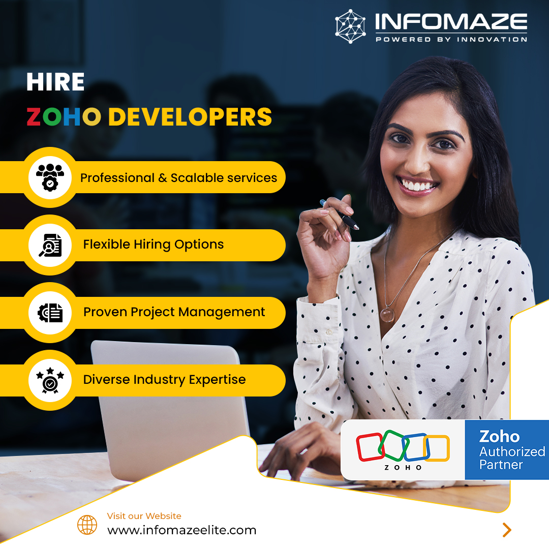 infomazeelite's tweet image. Looking to scale your business with top-notch #Zohosolutions? Look no further! Hire #ZohoDevelopers from us for professional & scalable services, flexible hiring options, proven project management, & diverse industry expertise.
Visit our website: bit.ly/3oExIjM.
#Zoho