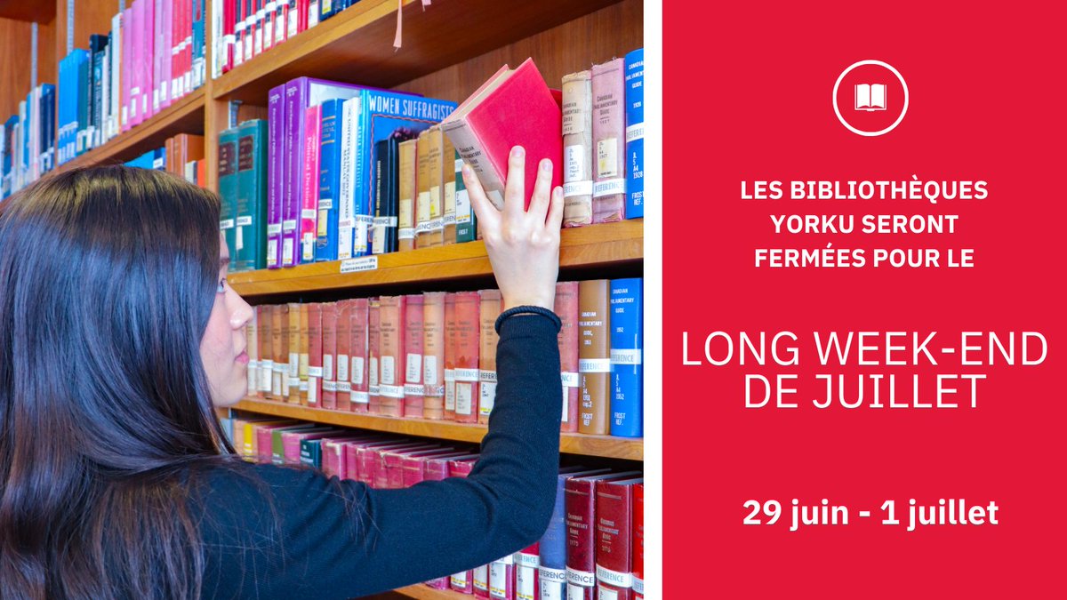 FrostLibrary's tweet image. Les bibliothèques YorkU seront fermées pour le long week-end de juillet, le 29 juin au 1 juillet.

#YorkU
