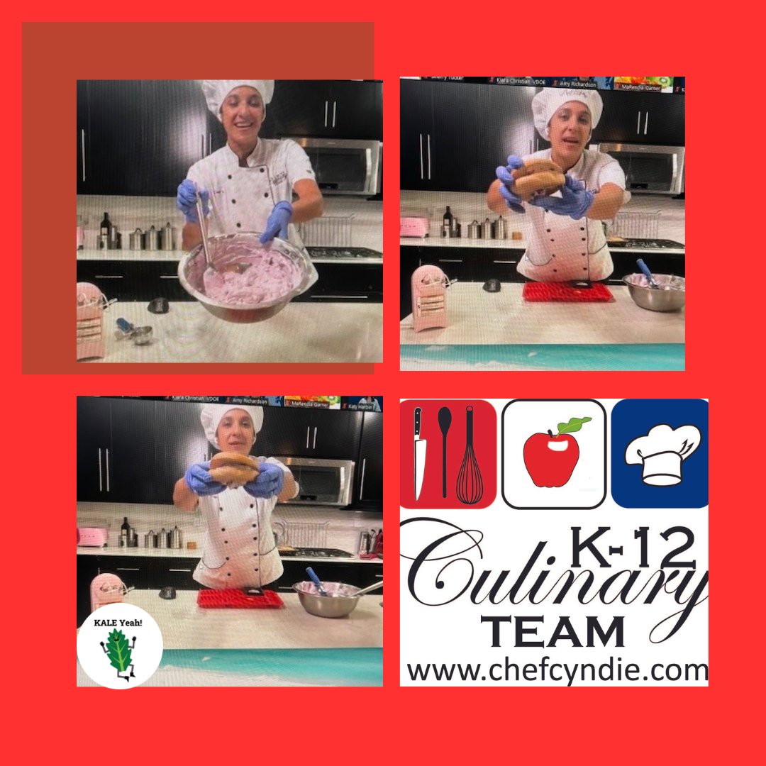 Way to go Virginia Team Nutrition grantees! Last webinar with Chef V showing off her sugar and cinnamon bagel with a blueberry shmear! #kaleyeah #k12 #schoollunch #culinarytraining
