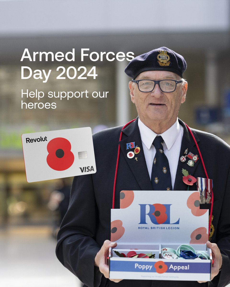For Armed Forces Day, donate to the <a href="/PoppyLegion/">Royal British Legion</a> in your Revolut app and help support our Armed Forces community.

If you donate £5 or more, you can order a limited edition Royal British Legion Card (while stocks last, UK only.)