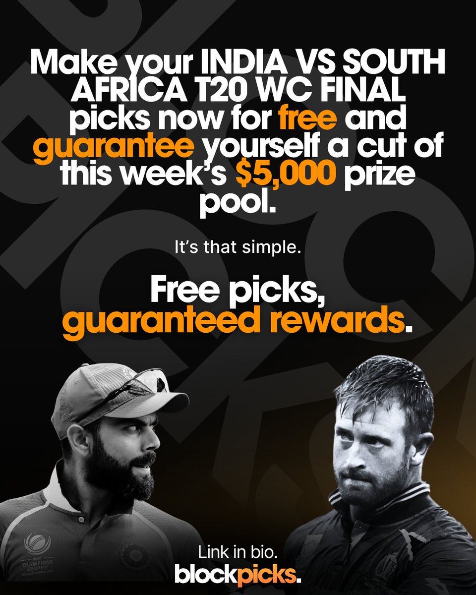 BlockPicksGG's tweet image. And then there were two. 🏏 🇮🇳🇿🇦

 2️⃣Unbeaten teams1️⃣ Trophy at stake, South Africa and India will face off in Barbados for the ultimate prize at the T20 World Cup Final as they are on a quest to break their trophy drought! 🏆

Who you got? 🤔 🇮🇳🇿🇦

#T20WorldCup #SAvIND #SAvsIND