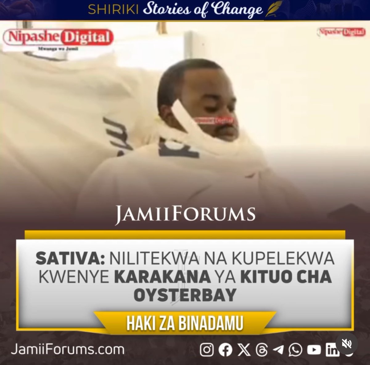 KUTEKWA, KUPOTEA, KUTESWA, KUPATIKANA KWA SATIVA. 💔

Maelezo yote yametoka katika kinywa cha Edgar Edson Mwakabela, <a href="/Sativa255/">SATIVA17</a> ambaye alitekwa jumapili 23.06.2024 Darces Salaam na kupatikana 27.06.2024 Katavi.

Shughuli inaanza siku ya Jumapili, 23.06.2024, maeneo ya Ubungo.