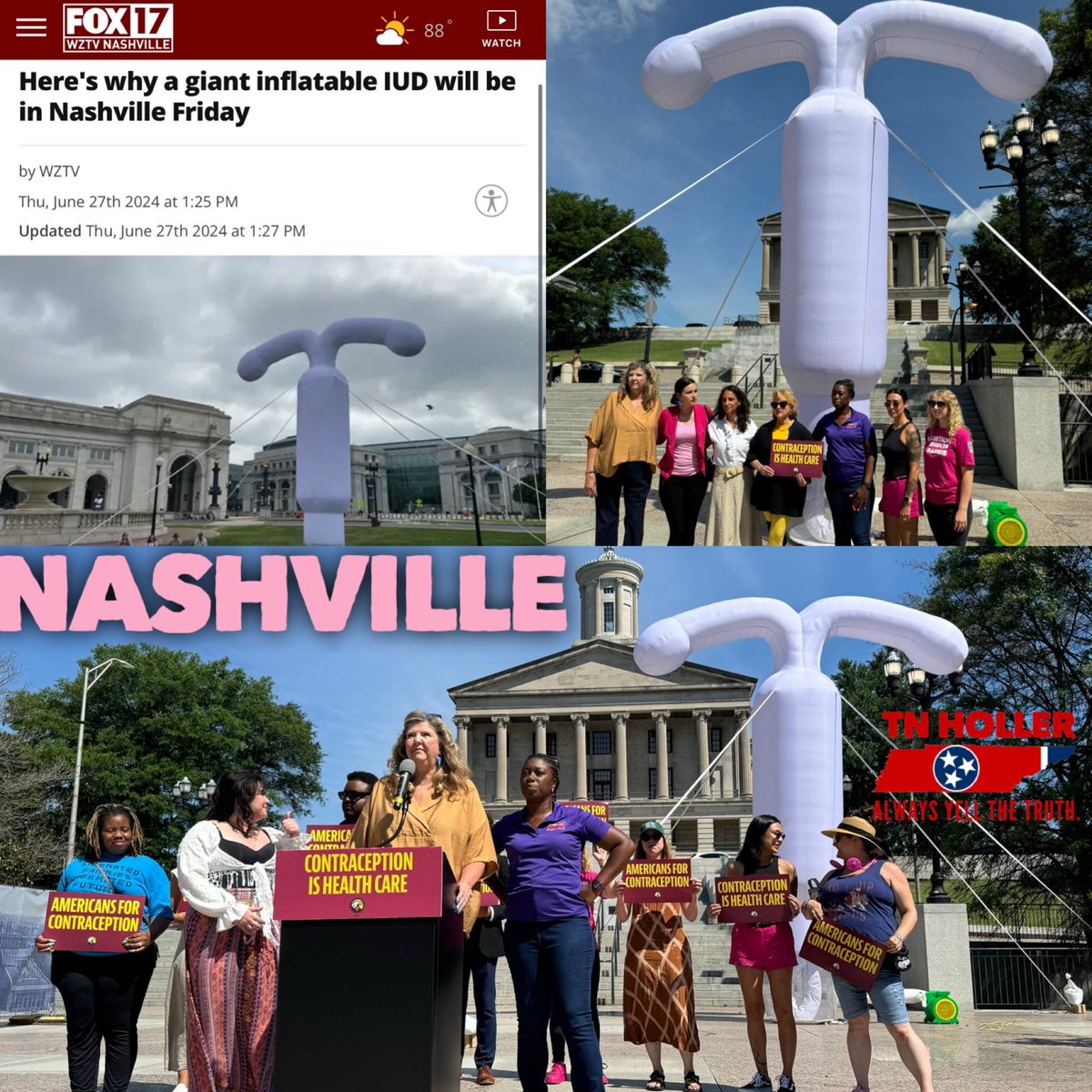 The Tennessee Holler (@thetnholler) on Twitter photo Just now in NASHVILLE: A giant inflatable IUD was in front of the Capitol, as <a href="/VoteGloriaJ/">Rep. Gloria Johnson</a> @CharlaneOliver and other candidates stood up for women’s reproductive rights. @allie4tn <a href="/AlisonBforTN/">Alison Beale</a> @AilinaCarona <a href="/Campbell4TN/">Senator Heidi Campbell</a> <a href="/maryack/">Maryam Abolfazli</a>
#ContraceptionIsHealthCare #ForcedBirthState Just now in NASHVILLE: A giant inflatable IUD was in front of the Capitol, as <a href="/VoteGloriaJ/">Rep. Gloria Johnson</a> @CharlaneOliver and other candidates stood up for women’s reproductive rights. @allie4tn <a href="/AlisonBforTN/">Alison Beale</a> @AilinaCarona <a href="/Campbell4TN/">Senator Heidi Campbell</a> <a href="/maryack/">Maryam Abolfazli</a>
#ContraceptionIsHealthCare #ForcedBirthState