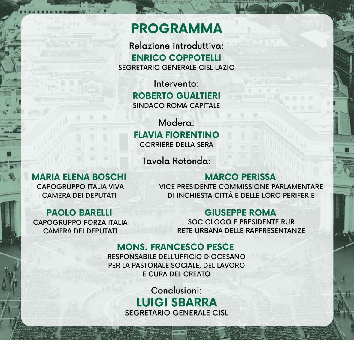 CislRomaRieti's tweet photo. Destinazione Roma.
L'agenda della Cisl per il Giubileo 2025.
L'evento è in programma il 3 luglio dalle 9:30 si svolgerà nella Sala della Protomoteca in Campidoglio con il Sindaco Roberto Gualtieri.
Sarà l'occasione per fare il punto sul cronoprogramma,sulle proposte e sul futuro. https://t.co/JjnNvyM4rF