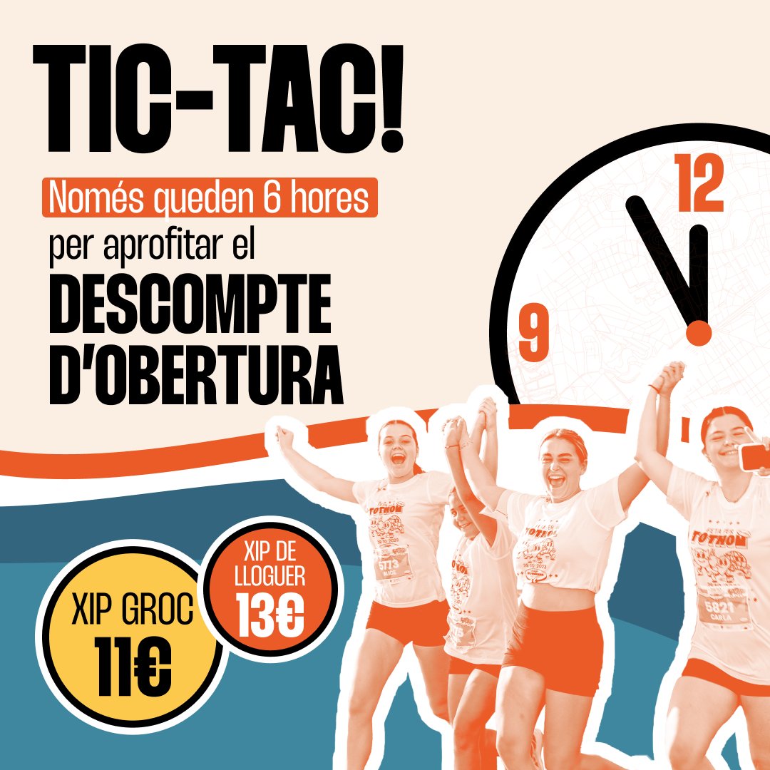 AVUI DIVENDRES 28 A LES 23:59 S'ACABA EL DESCOMPTE D'OBERTURA!⌛️

Si sempre feu la Màgic BDN Running, aquest descompte és per vosaltres!👏

Si no l'heu fet mai, aprofiteu l'oportunitat i gaudiu d'un ambient increïble!🤩

FES QUE COMPTI💙

Inscripcions a magicbdnrunning.cat