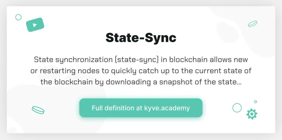 KYVENetwork's tweet image. 1/ Happy Friday, KYVE-ers! Let&apos;s learn about another important term:

⚡️ State-sync ⚡️ Developed by @cosmos, this feature allows validators to join at live height almost instantly by leveraging state snapshots.

Typically, validators fetch snapshots over P2P. However, this…